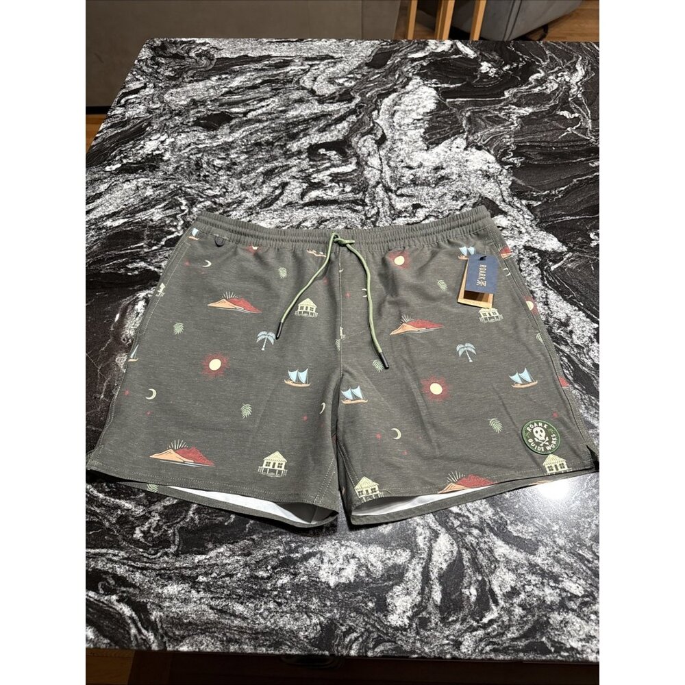 Roark Shorey  16” Te Fenua Elastic Waist Trunks Dark Military XL NWT RB457 $66